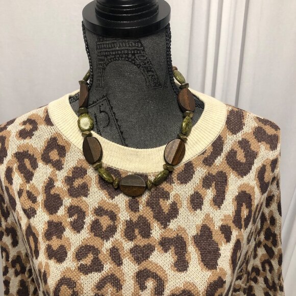 A New Day Sweater Womens Size Medium Brown Leopard Animal Print Long Sleeve - Picture 2 of 6